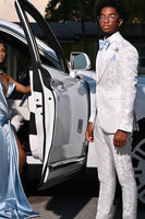 Load image into Gallery viewer, Jacquard Peaked Lapel 2 Pieces White Men&#39;s Prom Suits