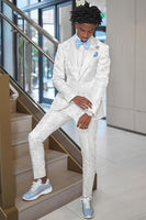 Load image into Gallery viewer, Jacquard Peaked Lapel 2 Pieces White Men&#39;s Prom Suits