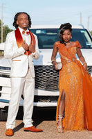 Load image into Gallery viewer, Shawl Lapel Jacquard 2 Pieces White Satin Prom Suits