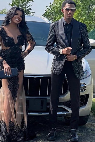 Black Sequin 2 Pieces Shawl Lapel Men's Prom Suits
