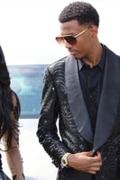 Load image into Gallery viewer, Black Sequin 2 Pieces Shawl Lapel Men&#39;s Prom Suits