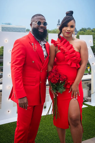 Red 2 Pieces Peaked Lapel Men's Prom Suits