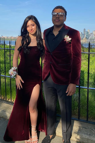 Burgundy 2 Pieces Peaked Lapel Men's Prom Suits