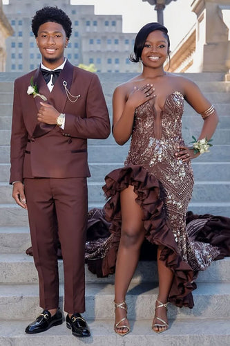 Shawl Lapel 2 Pieces Dark Red Men's Prom Suits
