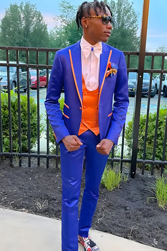 Blue Peaked Lapel 3 Pieces Slim Fit Men's Prom Suits