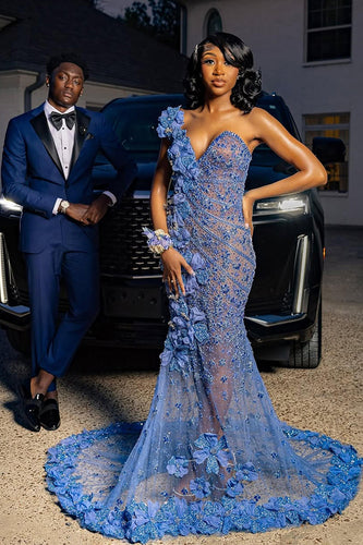 Blue 2 Pieces Notched Lapel Single Buckle Men's Prom Suits
