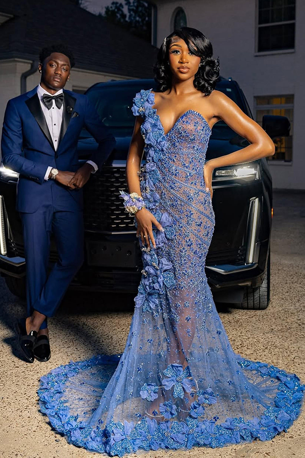 Blue 2 Pieces Notched Lapel Single Buckle Men's Prom Suits