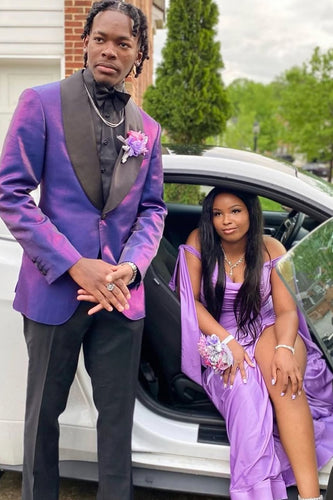 Metallic Purple 2 Piece Shawl Lapel Men's Prom Suits