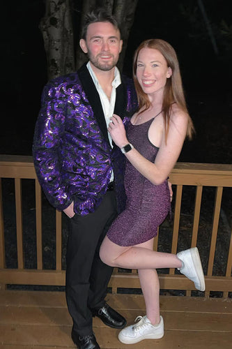Sparkly Purple 2 Piece Shawl Lapel Sequin Prom Suits