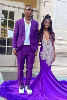 Purple 2 Piece Notched Lapel Men's Prom Suits