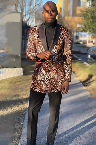 Leopard Printed Notched Lapel 2-Piece Prom Suits