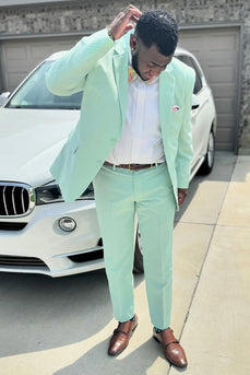 Notched Lapel Light Green 2 Pieces Men's Prom Suits
