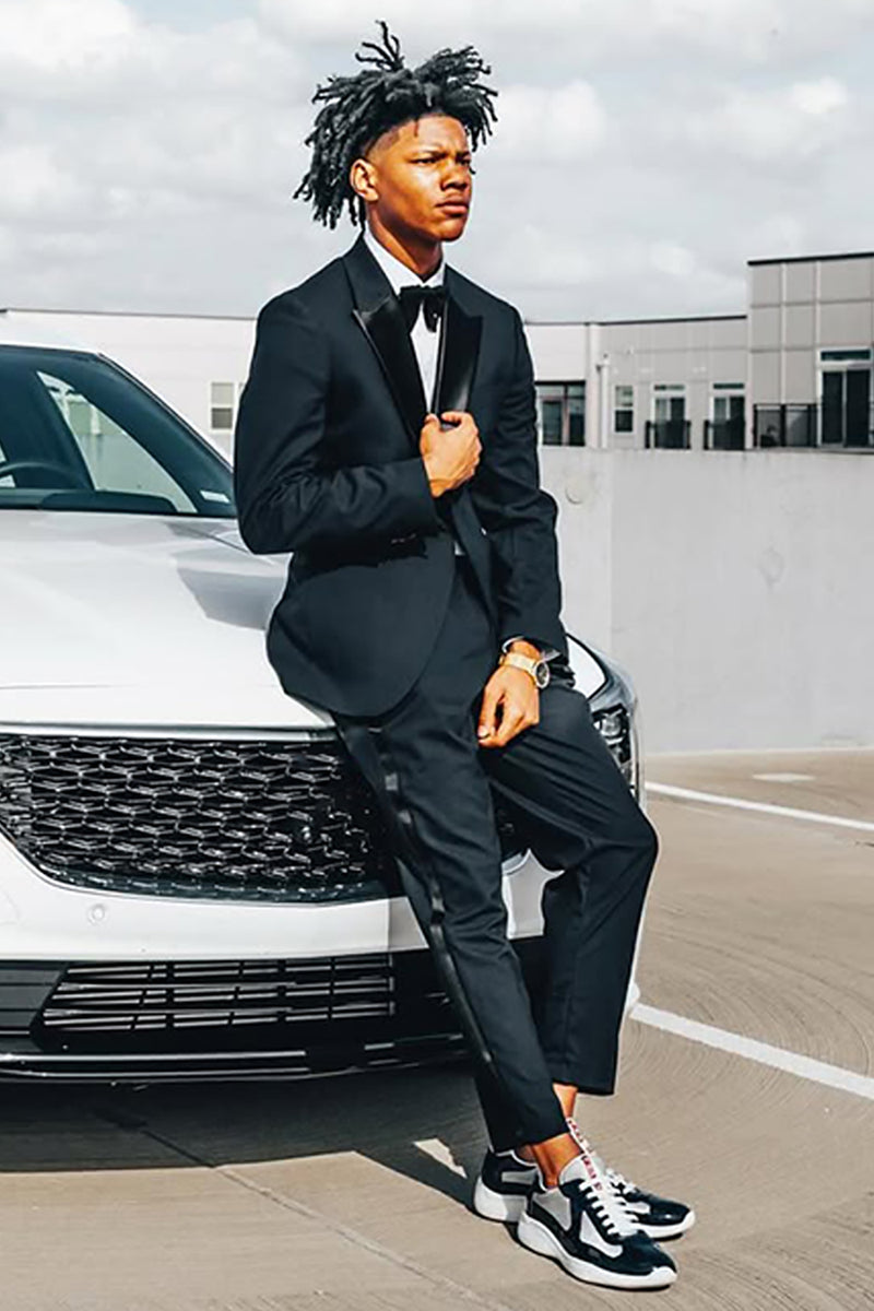 Load image into Gallery viewer, Peaked Lapel Black 2 Pieces Men&#39;s Prom Suits
