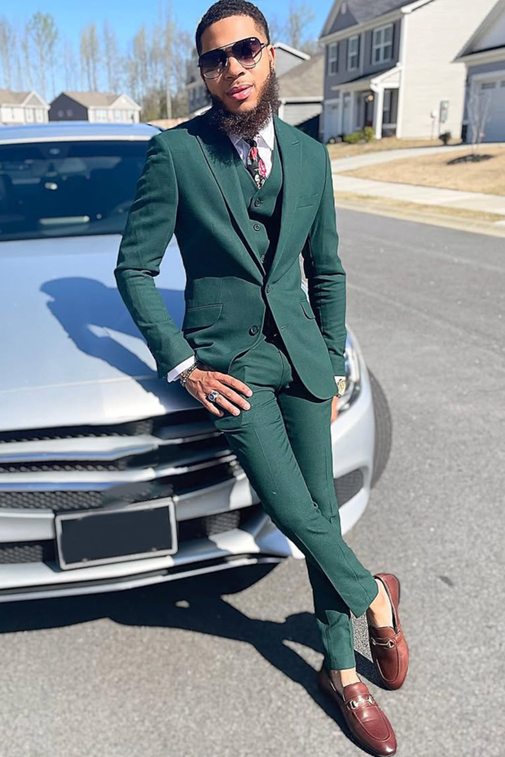 Dark Green 3 Pieces Notched Lapel Men Prom Suits