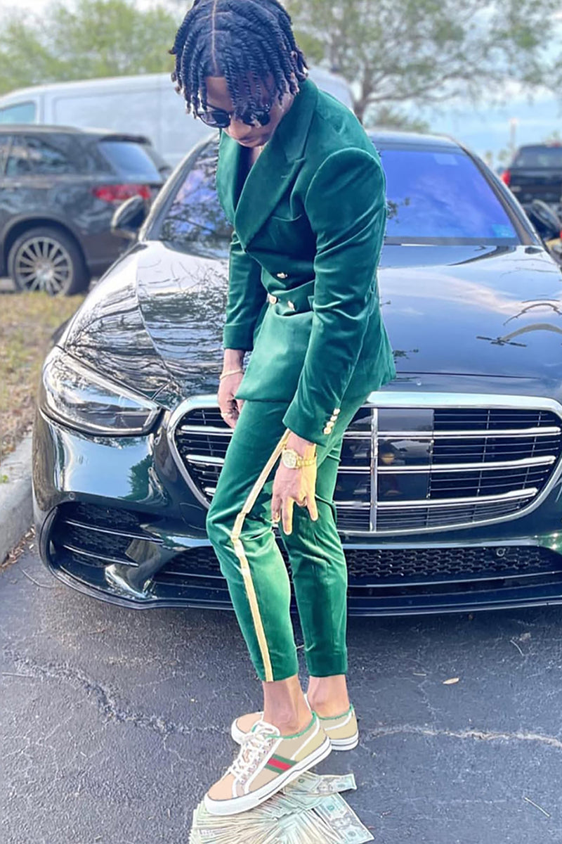Load image into Gallery viewer, Peaked Lapel Dark Green 2 Pieces Double Breasted Men&#39;s Prom Suits