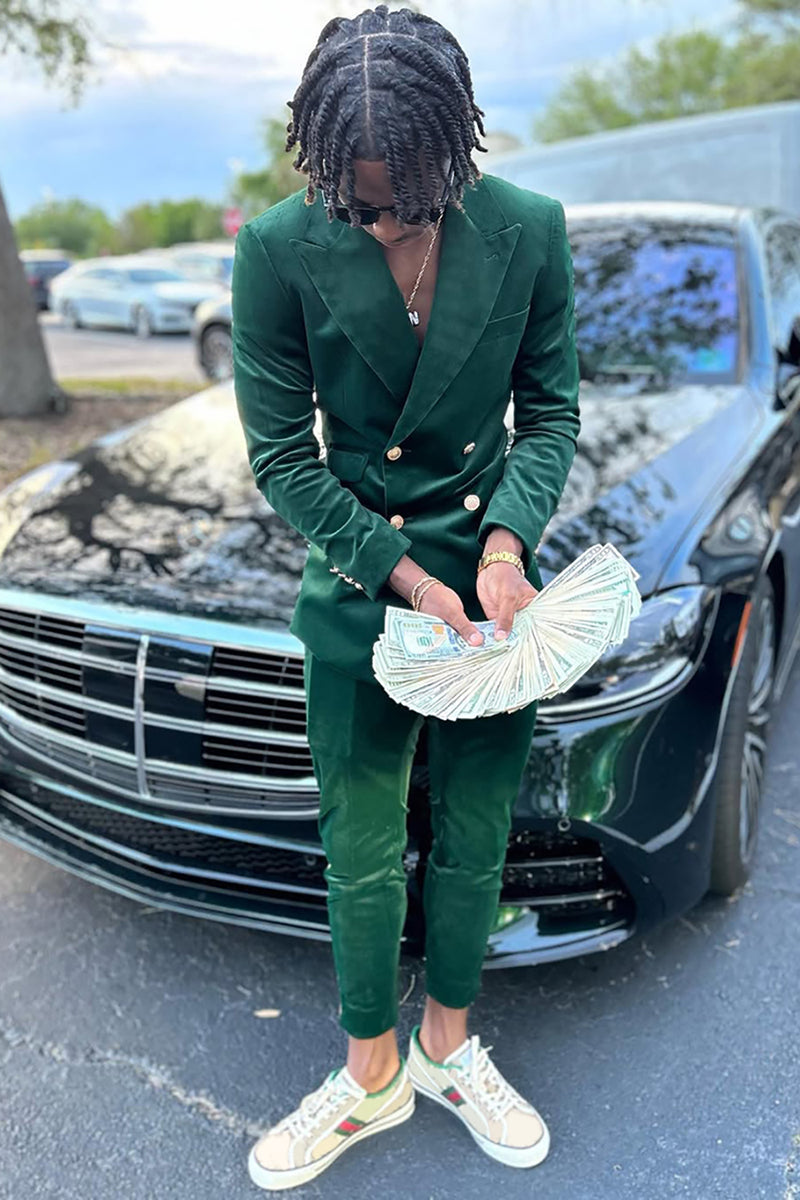 Load image into Gallery viewer, Peaked Lapel Dark Green 2 Pieces Double Breasted Men&#39;s Prom Suits