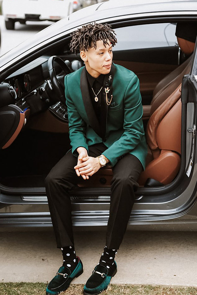 Load image into Gallery viewer, Dark Green Shawl Lapel 2 Pieces Men&#39;s Prom Suits