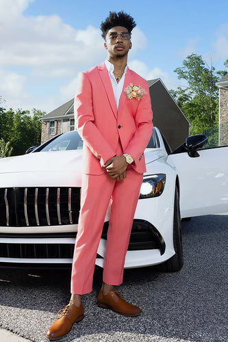 Notched Lapel Pink 2 Pieces Men's Prom Suits