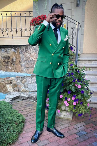 Peaked Lapel Green 2 Pieces Men Prom Suits