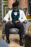 Load image into Gallery viewer, Shawl Lapel 2 Pieces White Jacquard Prom Suits