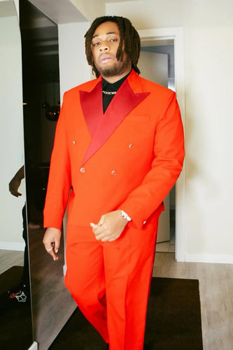 Orange Red Peaked Lapel 2 Pieces Men's Prom Suits