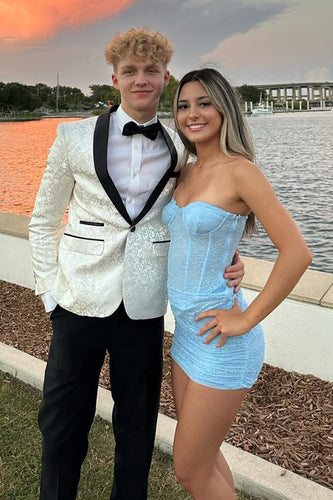 Jacquard Shawl Lapel 2 Pieces White Satin Men's Prom Suits