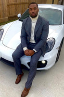 Load image into Gallery viewer, Navy Striped Peaked Lapel 2 Pieces Men&#39;s Prom Suits