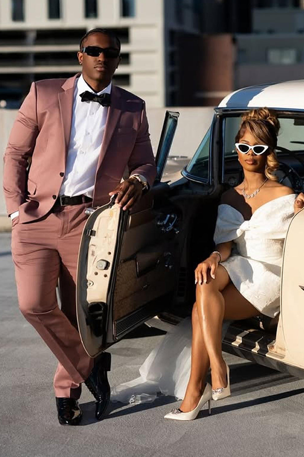 Notched Lapel 2 Pieces Grey Pink Men's Prom Suits