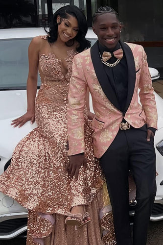Shawl Lapel 2 Pieces Printed Pink Men's Prom Suits