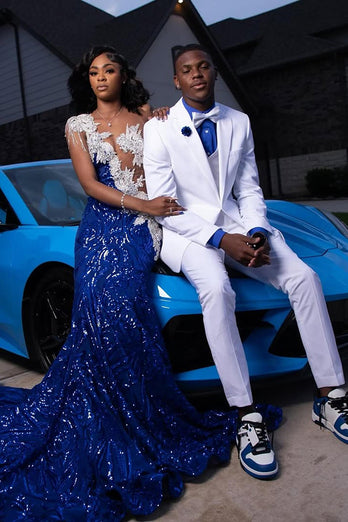 Notched Lapel 2 Pieces White Men's Wedding Suits