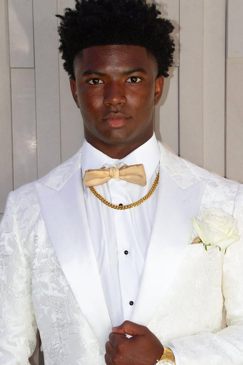 Load image into Gallery viewer, White Jacquard Peaked Lapel Men&#39;s Prom Blazer