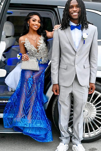 Grey 2 Pieces Single Breasted Slim Fit Prom Suits