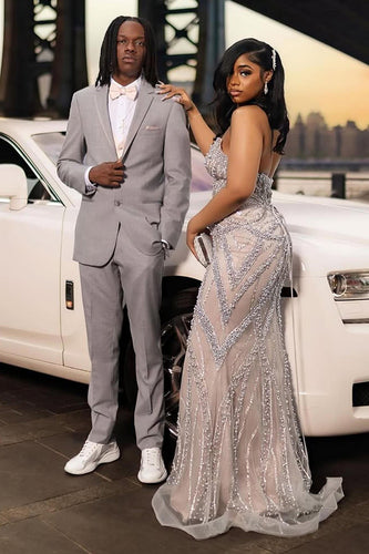 Grey 2 Pieces Notched Lapel Slim Fit Prom Suits