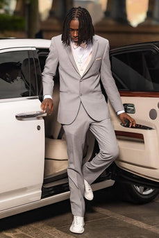 Grey 2 Pieces Notched Lapel Slim Fit Prom Suits