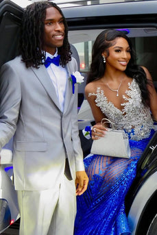 Grey 2 Pieces Single Breasted Slim Fit Prom Suits