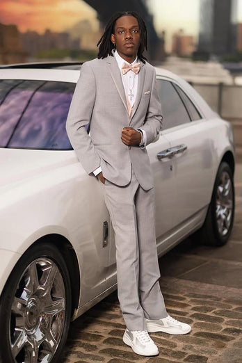Grey 2 Pieces Notched Lapel Slim Fit Prom Suits