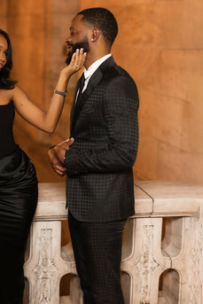 Black 2 Pieces Plaid Notched Lapel Men's Prom Suits