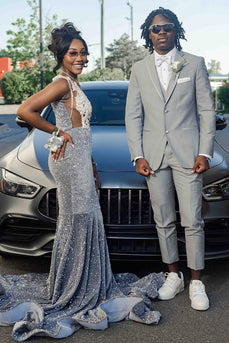 Light Grey Notched Lapel 2 Pieces Slim Fit Prom Suits