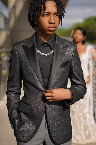 Sequin Black 2 Pieces Peaked Lapel Men's Prom Suits
