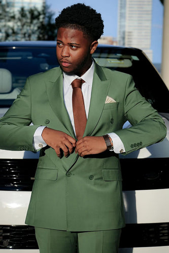 Green 2 Pieces Peaked Lapel Satin Men's Prom Suits