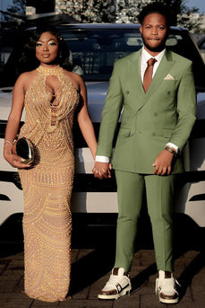 Green 2 Pieces Peaked Lapel Satin Men's Prom Suits