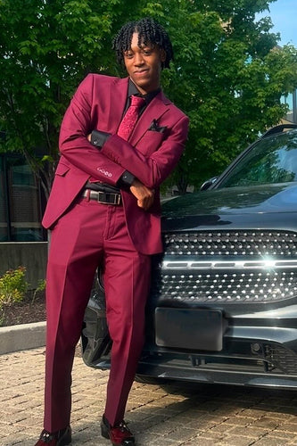 Notched Lapel 2 Pieces Dark Red Men's Prom Suits
