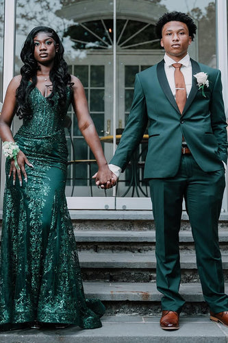 Shawl Lapel Dark Green 2 Pieces Prom Suits