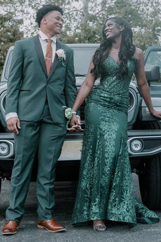 Shawl Lapel Dark Green 2 Pieces Prom Suits