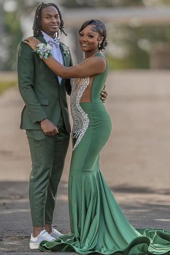 Green 2 Pieces Notched Lapel Satin Men's Prom Suits