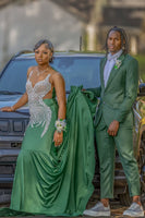 Load image into Gallery viewer, Green 2 Pieces Notched Lapel Satin Men&#39;s Prom Suits