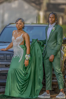 Green 2 Pieces Notched Lapel Satin Men's Prom Suits