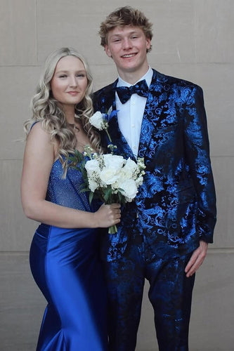 Blue 2 Pieces Notched Lapel Jacquard Men's Prom Suits