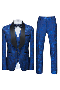 Jacquard Blue Shawl Lapel 3 Pieces Men's Prom Suits