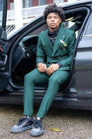 Load image into Gallery viewer, Peaked Lapel Dark Green 2 Pieces Prom Suits